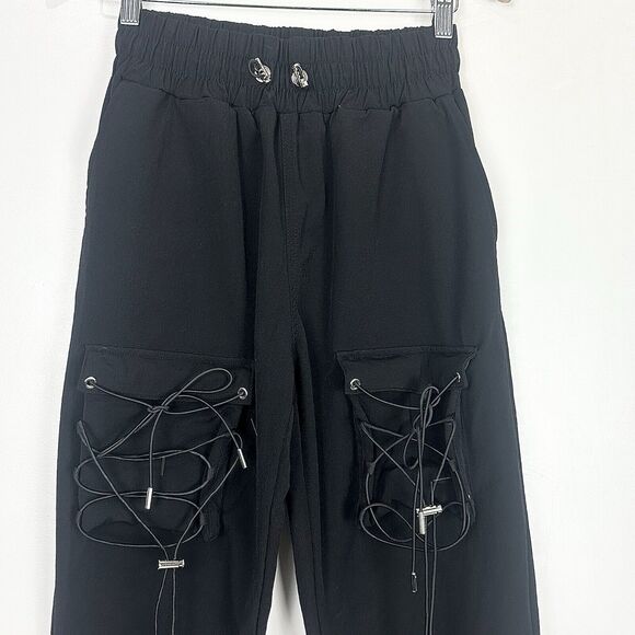 MANIERE DE VOIR dungee LACE-UP CARGO PANTS - BLACK US SIZE 8 Grunge - Picture 5 of 14